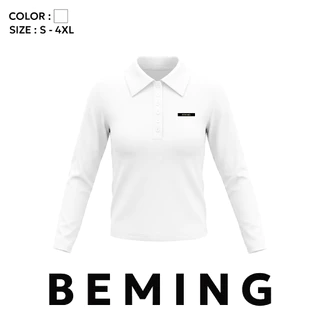 Bemingtop1221(S-4XL)-Rono Polo - เสื้อโปโลแขนยาวดีไซน์มินิมอลดีเทลโลโก้ BEMING