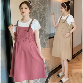 ✿♥ชุดคลุมท้อง (DR-541) - เอี๊ยมหลอก สายหนัง มีกระเป๋าข้าง ช่วงท้องปรับขนาดได้