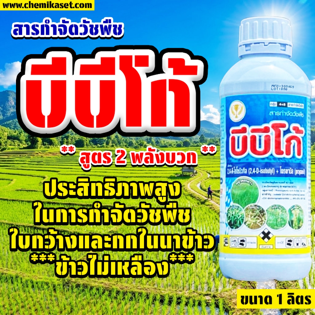 บีบีโก้ ขนาด1ลิตร กำจัดวัชพืชใบกว้างและกก 2,4-D ดี-โอโซบิโกล + โพลพานิล ใช้หลังวัชพืชงอก