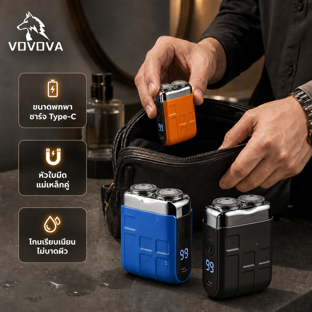 เครื่องโกนหนวดไฟฟ้า มินิ หัวคู่ หัวแม่เหล็ก กันน้ำIPX7 โกนเปียกแห้ง จอดิจิตอล พกพา ของขวัญ Mini Shaver ไม่บาดผิว