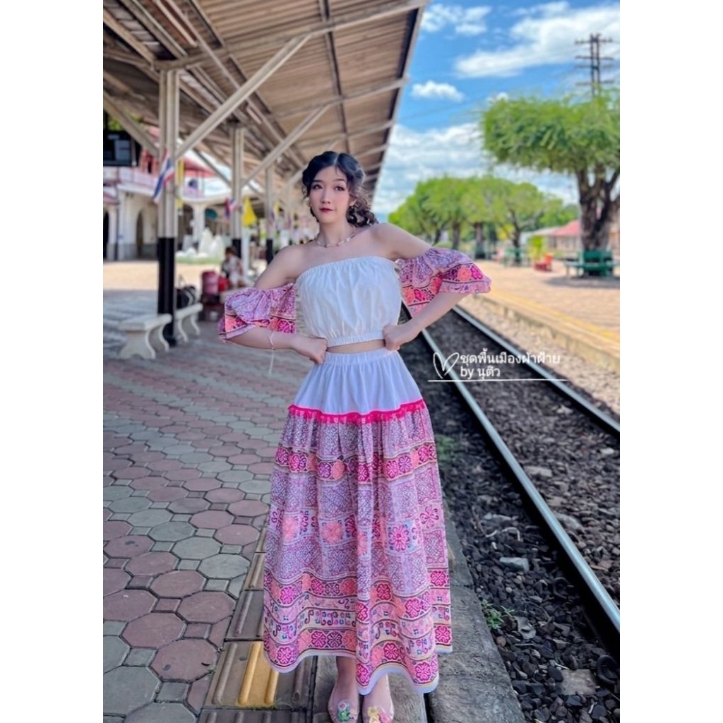ชุดเซ็ต2ชิ้น เสื้อ+กระโปร่ง เนื้อผ้าฝ้ายนุ่มใส่สบาย รีดง่าย สีไม่ตก มี ไซส์S-M & L-XL