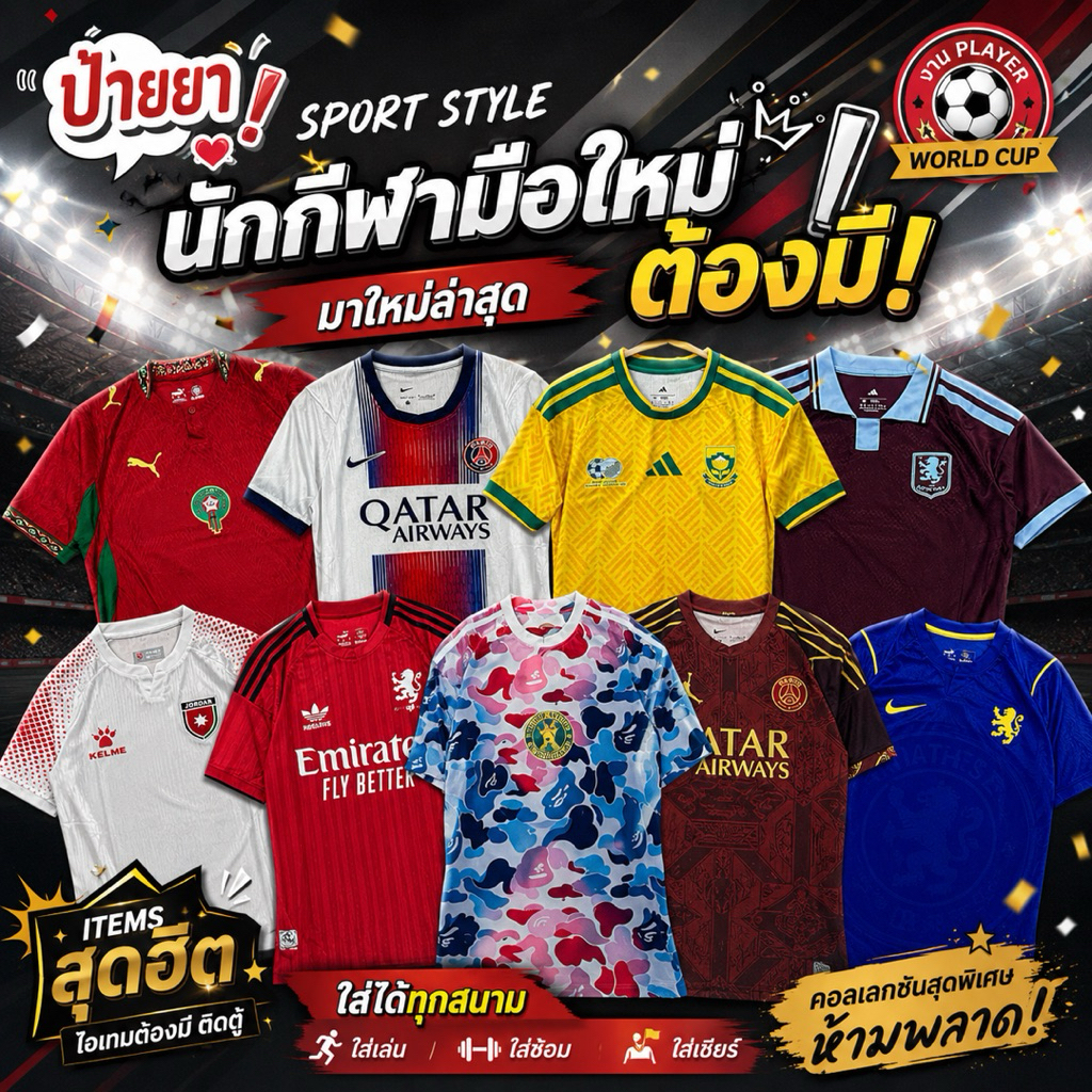 เสื้อกีฬา Player Sport แขนสั้น ผ้าใส่สบาย ระบายอากาศดี
