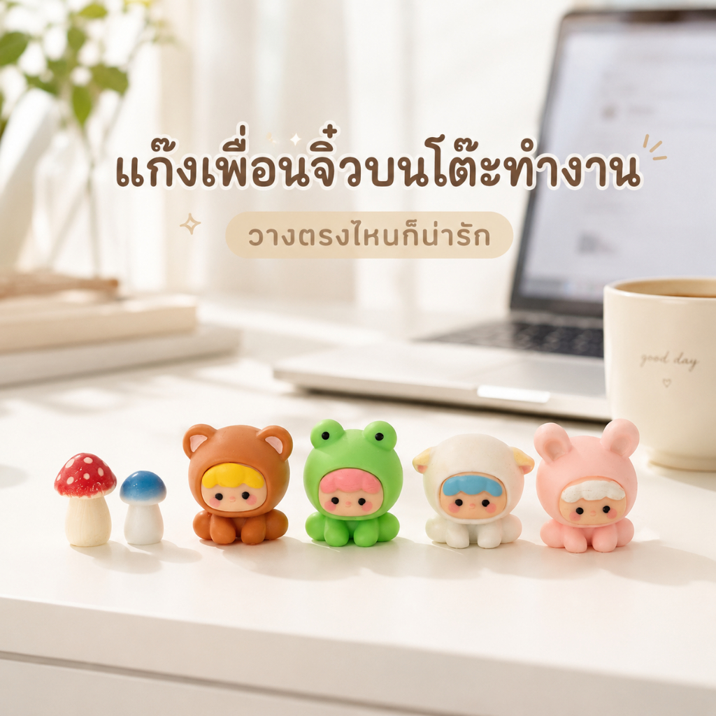 เรซิ่นแก๊งสี่จิ๋วและเห็ด มีให้เลือกหลายแบบ มีกาวติด ตกแต่ง น่ารัก โมเดลฟิกเกอร์