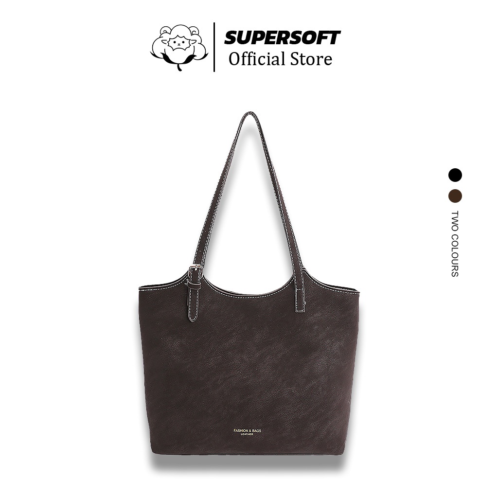 SUPERSOFT กระเป๋าโท้ทความจุขนาดใหญ่ กระเป๋าสะพายผู้หญิง กระเป๋าโท้ทความจุขนาดใหญ่ วัสดุพิเศษ
