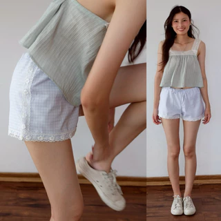 กางเกงขาสั้น ผ้าลินนินแต่งขอบลูกไม้ Babe short 🤍👼🏻