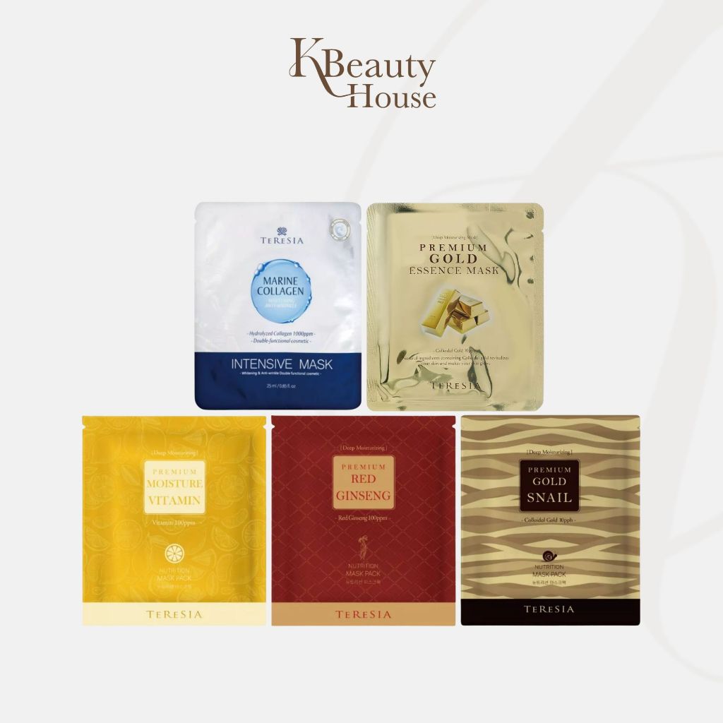 [มาส์กหน้า 10 แผ่น] TERESIA Premium Gold Essence/Gold Snail/Moisture Vitamin/Red Ginseng/Marine Collagen/Intensive M