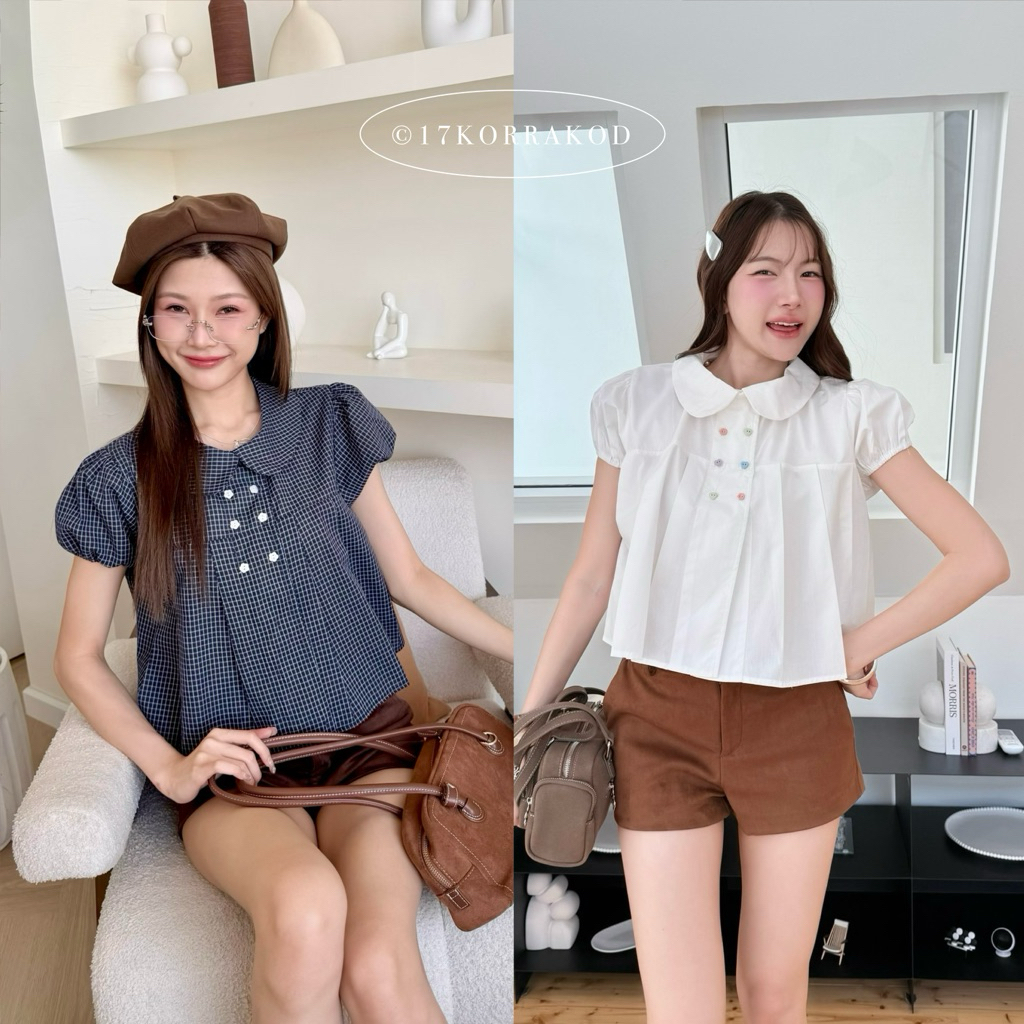 🌻(ขายดี)เสื้อคอบัวแขนพองบอลลูนแต่งจีบฟิลออนนี่ สไตล์เกาหลี น่ารัก ใส่สบาย (Somethingcute)