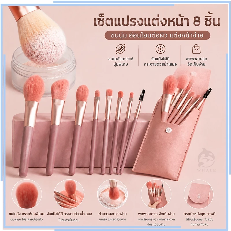 ชุดแปรงแต่งหน้า 8ชิ้น [สไตล์หลากสี] แปรงแต่งหน้า Morandi Beauty Blush Loose Powder Brush ชุดแปรงแต่งหน้าชุดเต็มของ