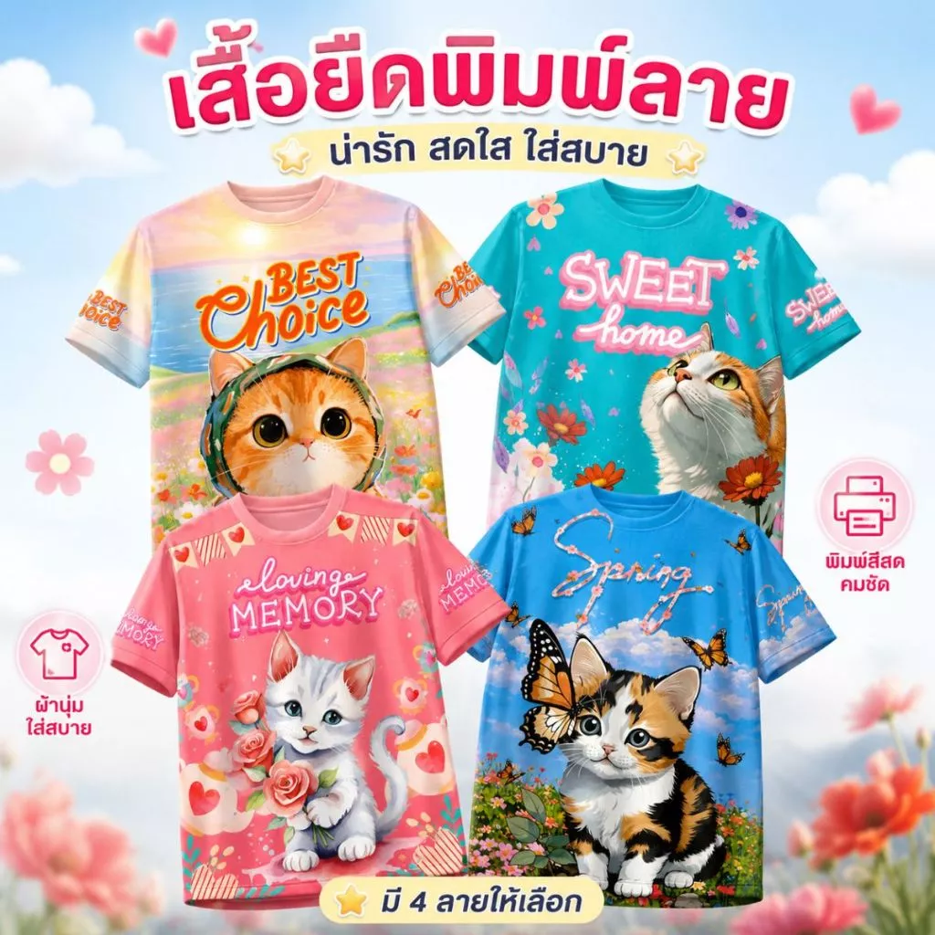 พร้อมส่งในไทย*** เสื้อแขนสั้น คอกลมผ้าลื่น สกรีนลายด้านหน้า Y369