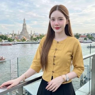 LANNA - เสื้อแขนยาวผ้าไทยกระดุมเหรียญ (รุ่นกาสะลอง) เสื้อผ้าไทยผู้หญิง ผ้าฝ้ายชินมัย ทรงสวยใส่สวยมากค่ะ