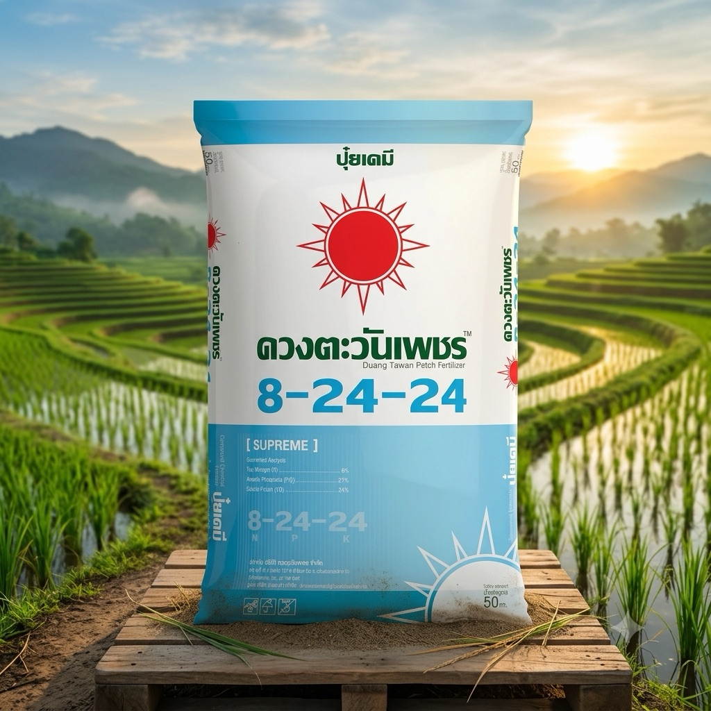 ปุ๋ยดวงตะวันเพชร สูตร 8-24-24 (ขนาด 25กก.) ช่วยสะสมอาหาร เร่งดอก