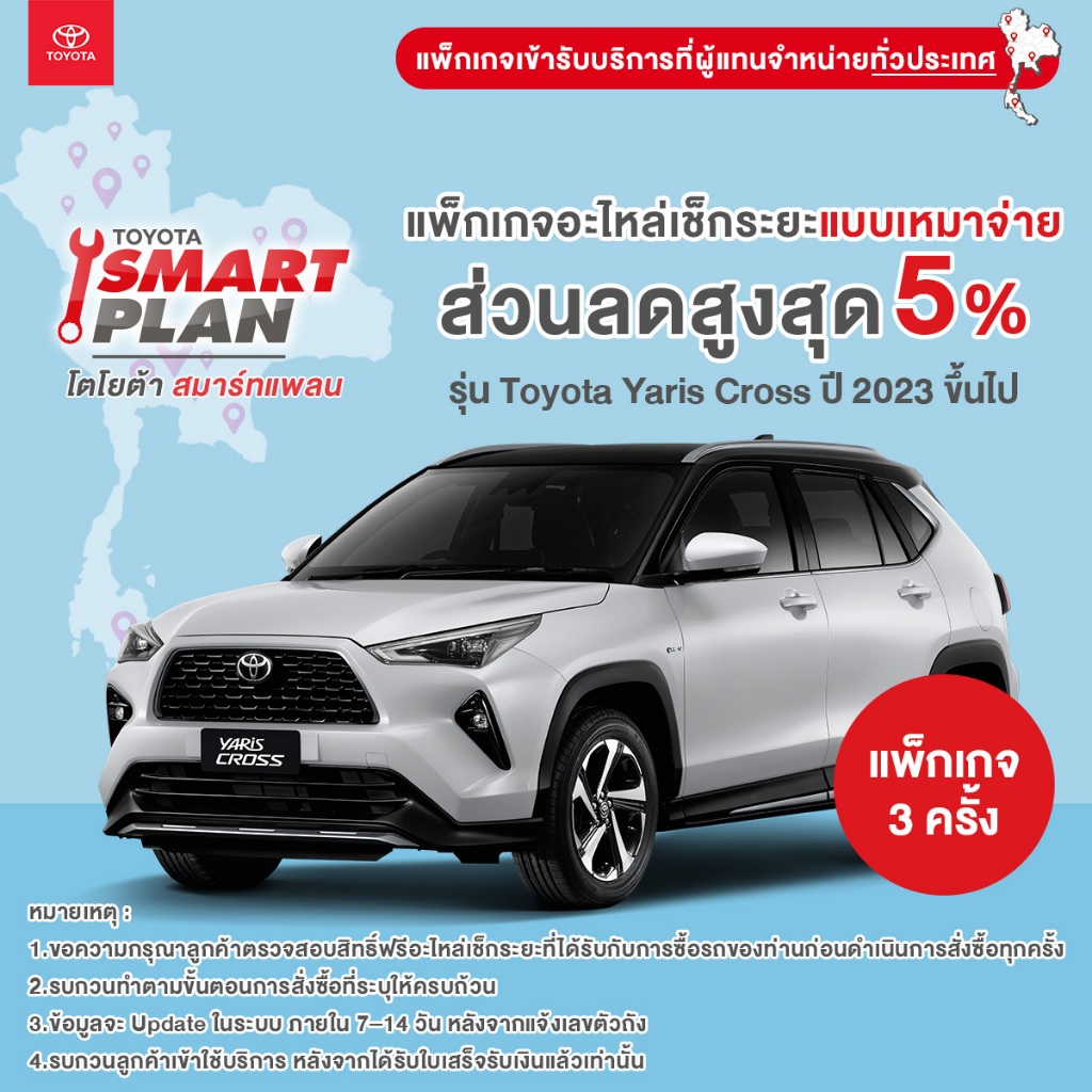 TOYOTA Smart Plan แพ็กเกจอะไหล่เช็กระยะแบบเหมาจ่าย รุ่น Toyota Yaris Cross ปี 2023 ขึ้นไป