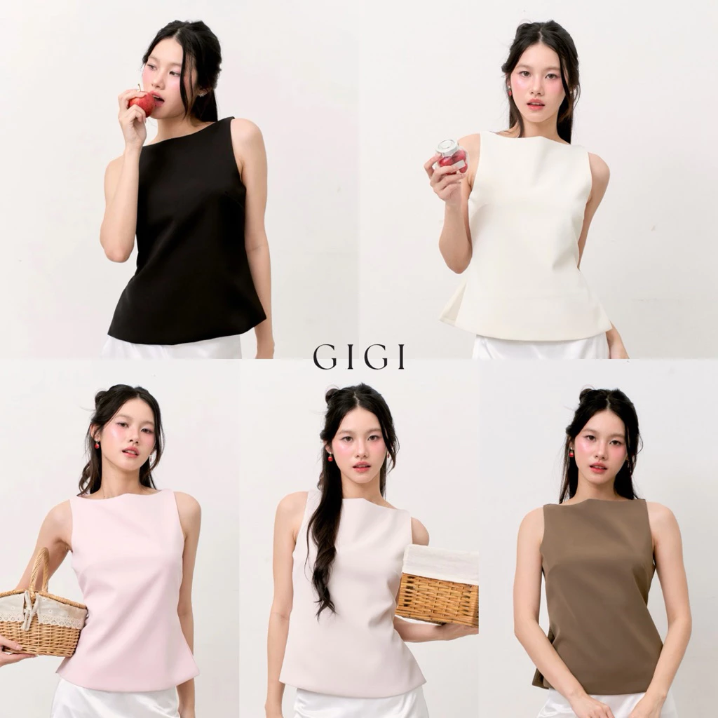 GIGI TOP (เฉพาะเสื้อ) เสื้อแขนกุดคอปาดทดีเทลผ่าแยกด้านข้าง ด้านหลังมีสายปรับระดับช่วยให้เข้ารูปสวยตามสัดส่วน