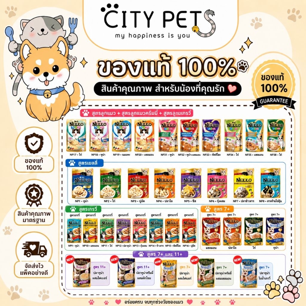 (ยกลัง48ซอง) Nekko เน็กโกะ อาหารแมวเปียก (สูตรแมวโต) แบบซอง 70g