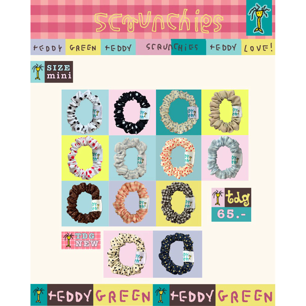 teddy scrunchies mini ♥️ teddy green หนังยางมัดผม (ไซส์เล็ก)