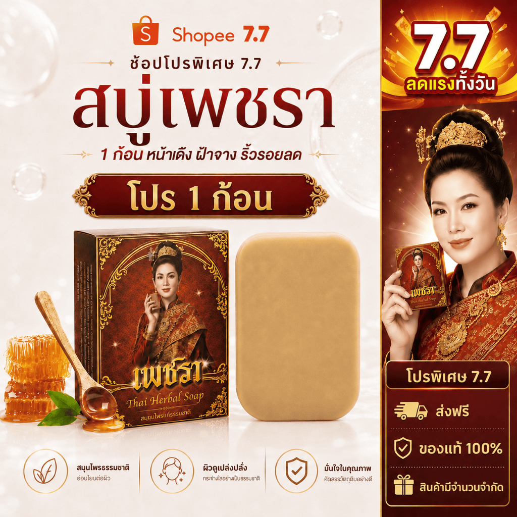 [โปรโมชั่น 1 ก้อน ] เพชรา Phetchara สบู่ล้างหน้าสมุนไพร พอกหน้า ดูแลริ้วรอย ฝ้า กระ 100 กรัม