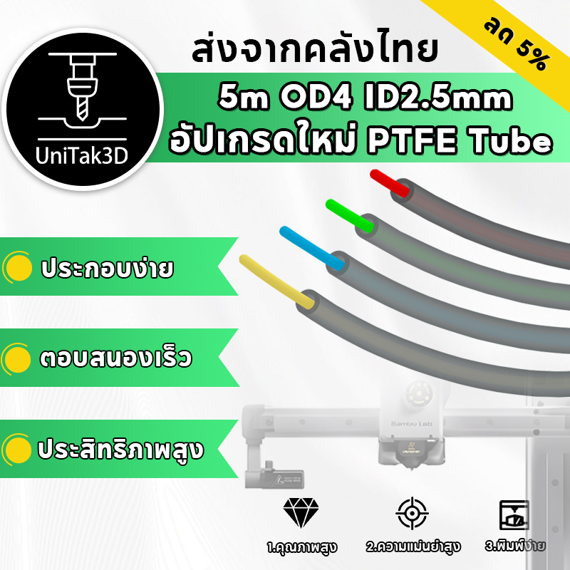 【🚚สินค้าพร้อมส่ง】5m อัปเกรดใหม่ PTFE Tube OD4 ID2.5mm Teflon tube 1.75mm พร้อมตัวตัด for All Bambu Lab 3D printers