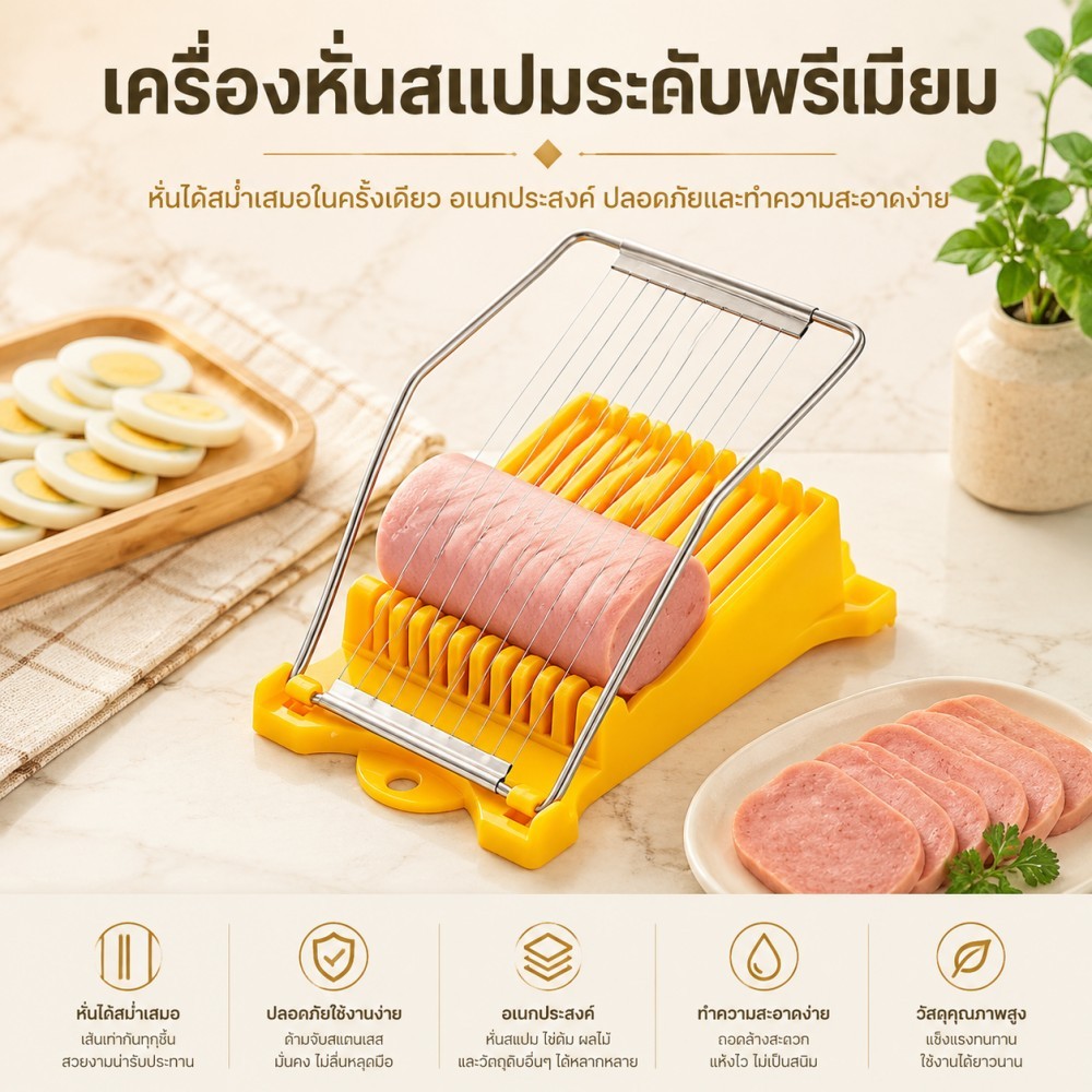 เครื่องหั่นแปบ อุปกรณ์ครัว สแตนเลสเกรดอาหาร สีเหลือง ขนาด 20×12.8×4.7 ซม. อเนกประสงค์หั่นไข่ต้มได้