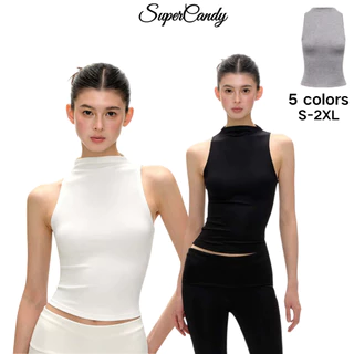 SuperCandy🌷เสื้อกล้ามไร้แขนคอกึ่งสูง สำหรับผู้หญิง ผ้ายืดกระชับรูปร่าง ซ่อนไขมัน เหมาะใส่เป็นเสื้อชั้นใน