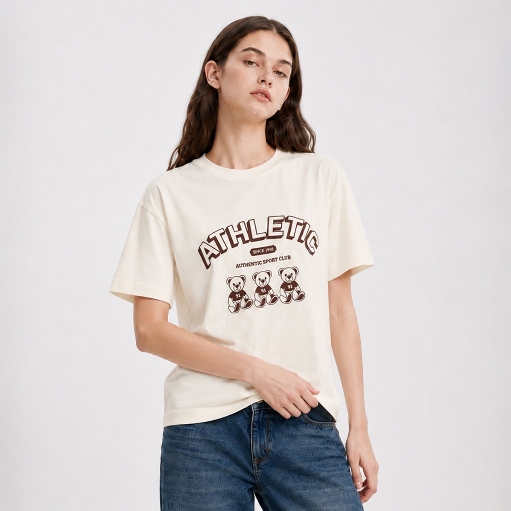 SKIP CLUB เสื้อทีเชิ้ต Relaxed Fit  ผู้หญิง สีครีม | Relaxed Fit  T- shirt | 00040