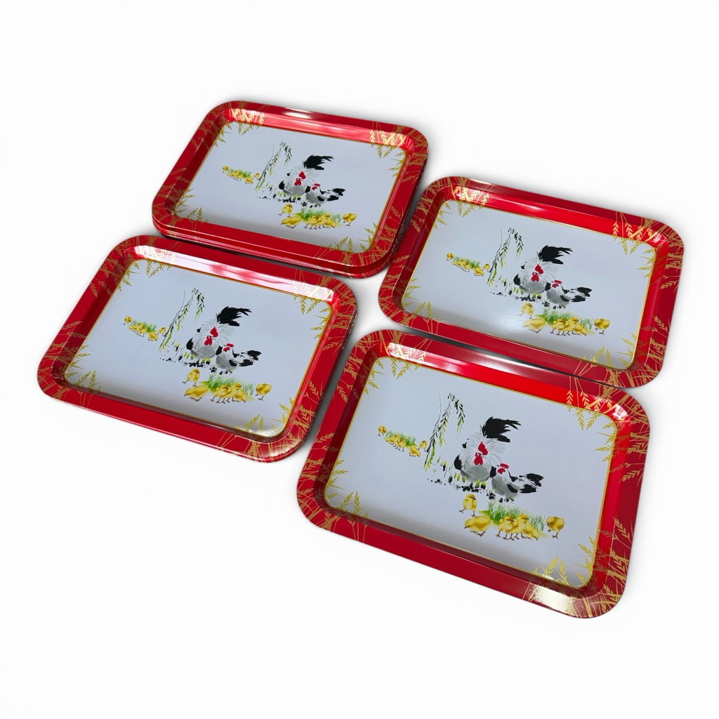 (แพค12ชิ้น) ถาดอาหารสเตนเลส สี่เหลี่ยม 26x36ซม. ลายไก่ สินค้าทำราคา