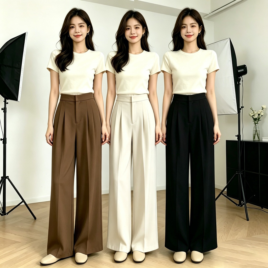 กางเกงทำงานทรงขากระบอกกลาง มีหูใส่เข็มขัด ตะขอหน้า เอวสูง