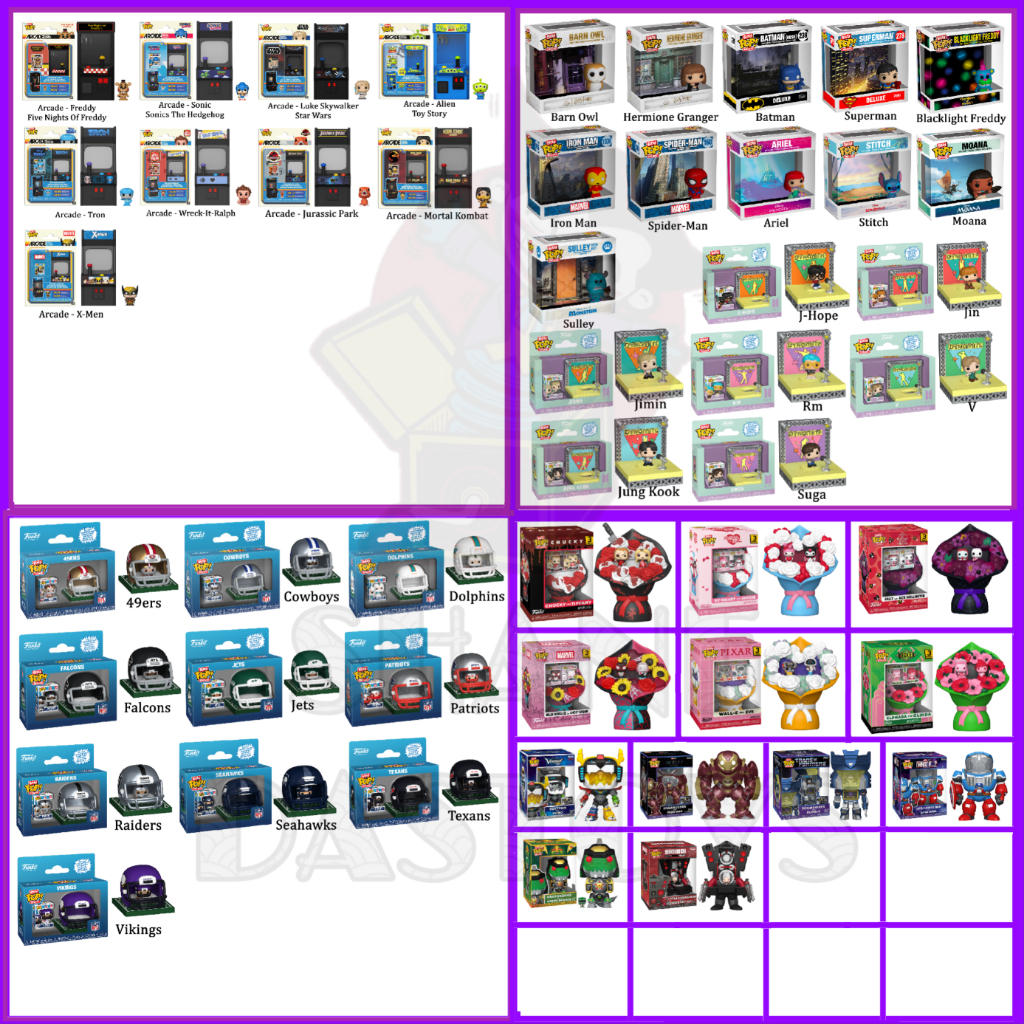 {PRE-ORDER} Funko Bitty Pop! Arcade, Bitty Bot, Bouquet, NFL Helmet, BTS Stage