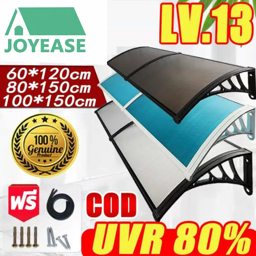 【ทนทานนาน 50 ปี】กันสาดหน้าต่าง 60120cm/100150cm โพลีคาร์บอเนต PVC หนา หลังคาบังแดดบังฝนสำหรับบ้าน