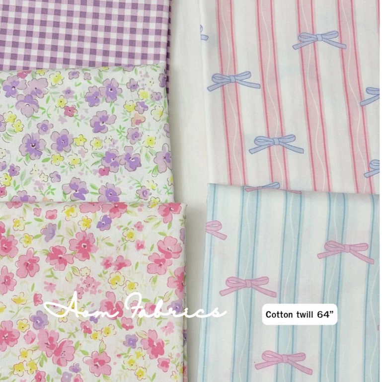 Aom Fabrics 🌷ผ้าคอตตอน 100% twill 64 นิ้ว No.1615-1619 เนื้อเนียนนุ่ม ผ้าเมตร ผ้านำเข้า พร้อมส่ง