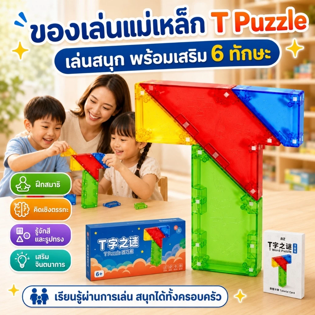 Magnetic T-Puzzle ของเล่นเสริมทักษะเด็ก 3-8 ปี ชุดสร้างสรรค์จินตนาการ สีสันสดใส แบบกล่องและแบบชุดพรีเมียม