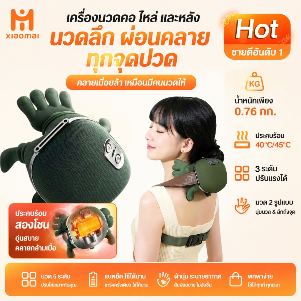 NC-XIOAM เครื่องนวดไหล่และคอ Trapezius เครื่องนวดคอ นวดเลียนแบบ 10 นิ้วมือ มือไหล่และคอนวดเครื่องนวด