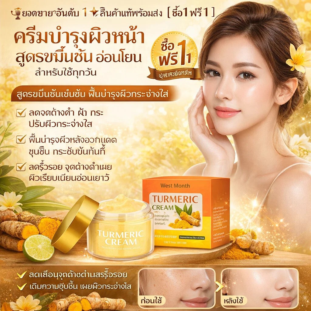 PP Shop🔥【ซื้อ3 แถม3】ครีมบำรุงผิวหน้าขมิ้นชันเพื่อการดูแลผิวหน้า ช่วยให้ผิวกระจ่างใส ลดจุดด่างดำ ริ้วรอย เติมความชุ่มชื้น