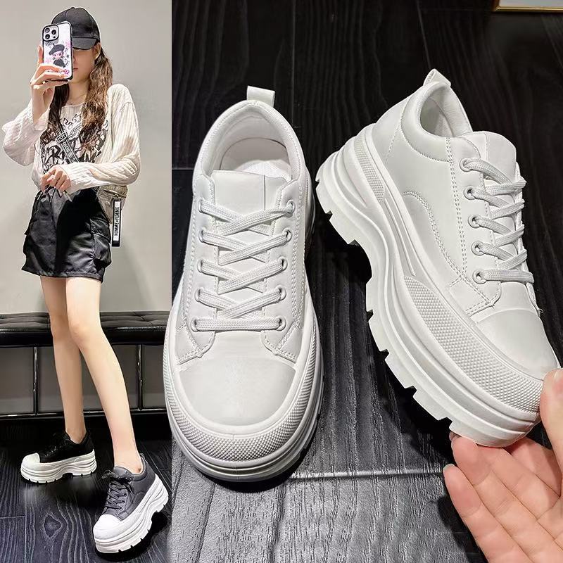 Hellomyshoes G36 รองเท้าผ้าใบแฟชั่นเกาหลี สุดน่ารัก ทนทาน แข็งแรง หนังนิ่ม พร้อมส่งจากไทย เสริมสูง 7 CM.