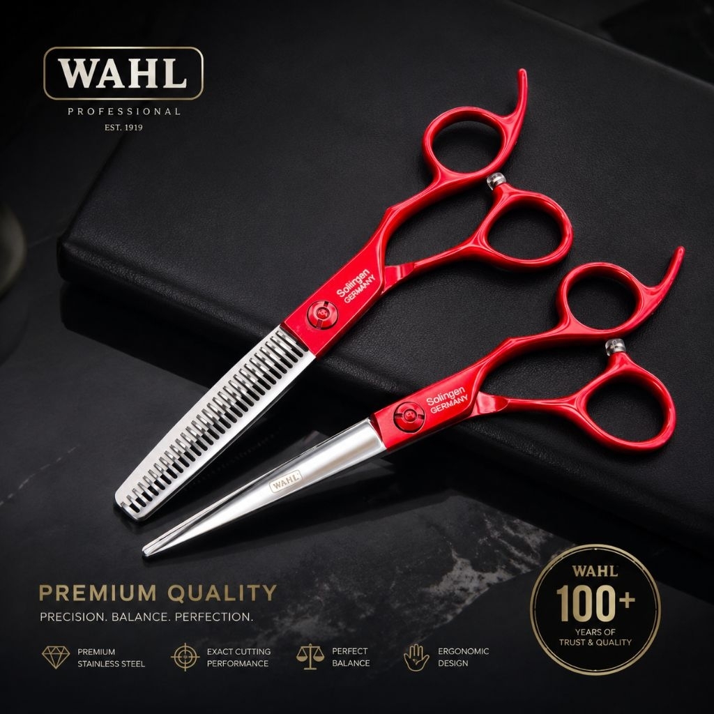กรรไกรตัดผม WAHL 1 คู่ ขนาด6นิ้ว สี (แดง+เงิน)
