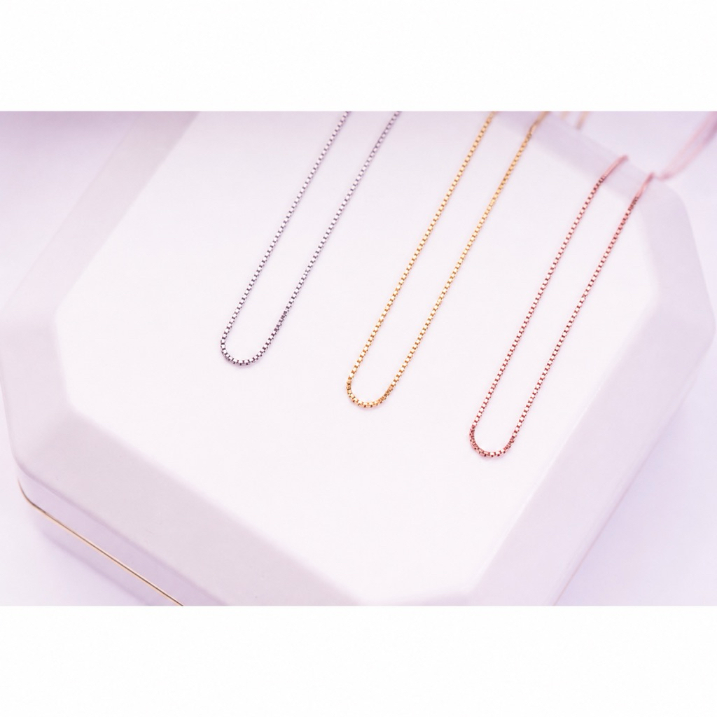 สร้อยเงินอิตาลี ลาย Box Chain ตัวเรือนเงินแท้ชุบทองแท้ ยาว 18“ ขนาด 1.0 มิล สามารถเลือกสีทองที่ชุบได้ค่ะ