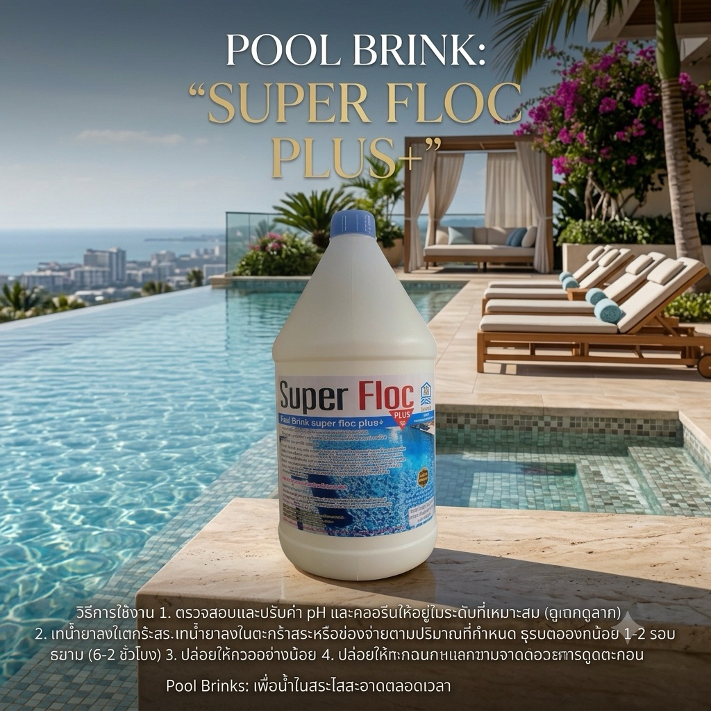 น้ำยาเร่งตกตะกอน และปรับสภาพน้ำใส สระระบบกรองทราย (Pool Brink Super Floc Plus+)