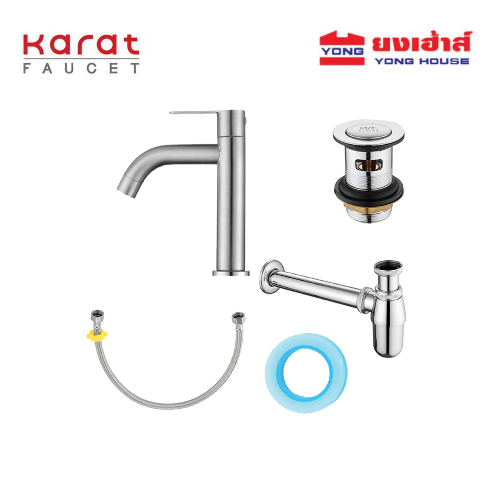 Karat Faucet  ชุดเซ็ทก๊อกเดียวอ่างล้างหน้า(สเตนเลส304)  รุ่น KFA-007-100C-63  ชุดก๊อกอ่างล้างหน้า