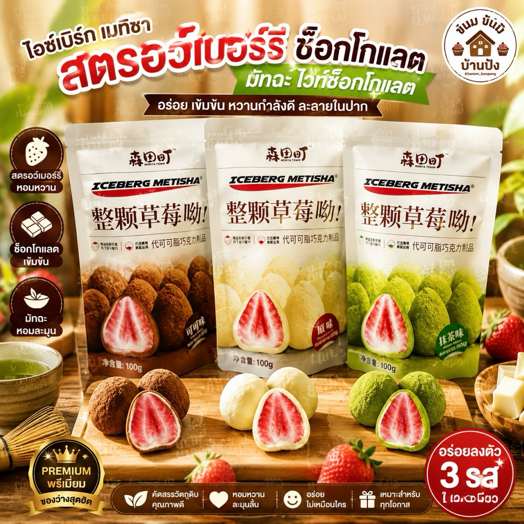 (1ห่อ) Strawberry Truffle สตอเบอรี่ทรัฟเฟิล ช็อคโกแลตสอดไส้สตรอเบอรี่ฟรีซดราย หวานอมเปรี้ยว มีให้เลือก 3 รส (ขนาด 60 กรั