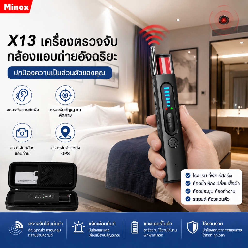 เครื่องตรวจจับกล้องที่ซ่อน Anti-Spy รถ GPS Tracker ฟังอุปกรณ์ Bug RF ไร้สายเครื่องสแกนสัญญาณทั้งหมด