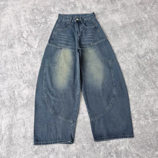 JINJEANS-589 (XS-6XL) กางเกงยีนส์คาร์โก้สีสนิม ทรงบาเรล กระเป๋าเฉียงสวยมาก พร้อมส่งจากไทย