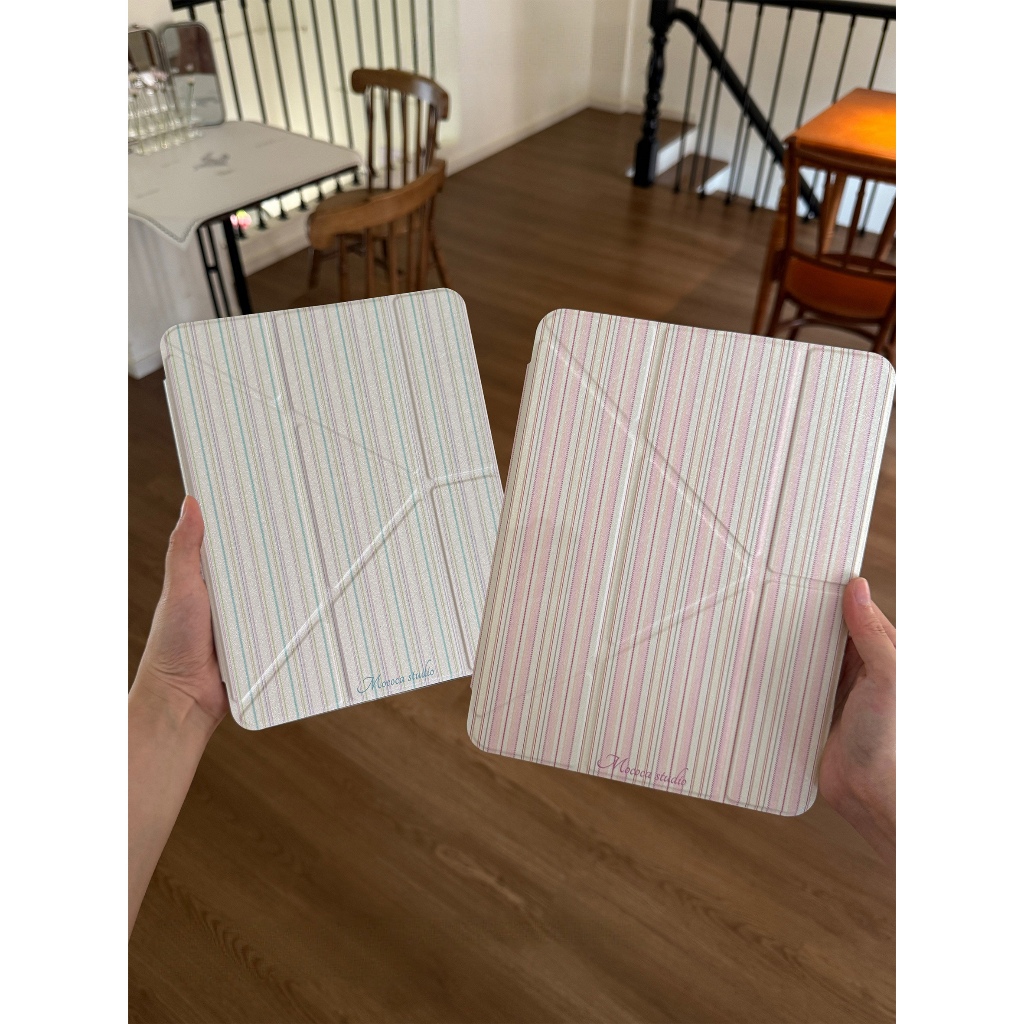 จัดส่งทันที เคสไอแพด พับรูปตัวY ลายทาง Gen11 Pro12.9 Air8 Air7 Gen10 Air6 สไตล์เรียบง่าย เคสipad Pro11 Air5 10.2 10.9