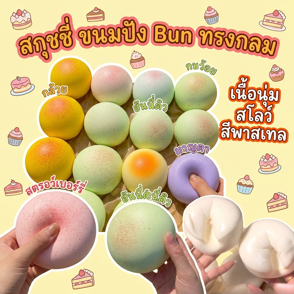 สกุชชี่ ขนมปัง ทรงกลม มินิโทสต์ ของเล่นบีบ มีกลิ่นหอม สีพาสเทล น่ารัก  บีบนุ่ม เนื้อนิ่ม พร้อมส่ง