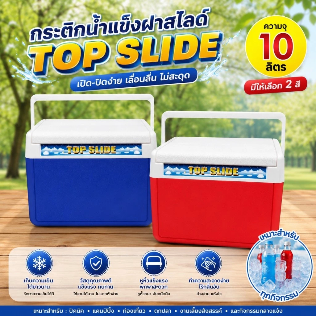 PB-409 กระติกน้ำแข็งฝาสไลด์ ขนาด 10 ลิตร ( พร้อมส่ง )