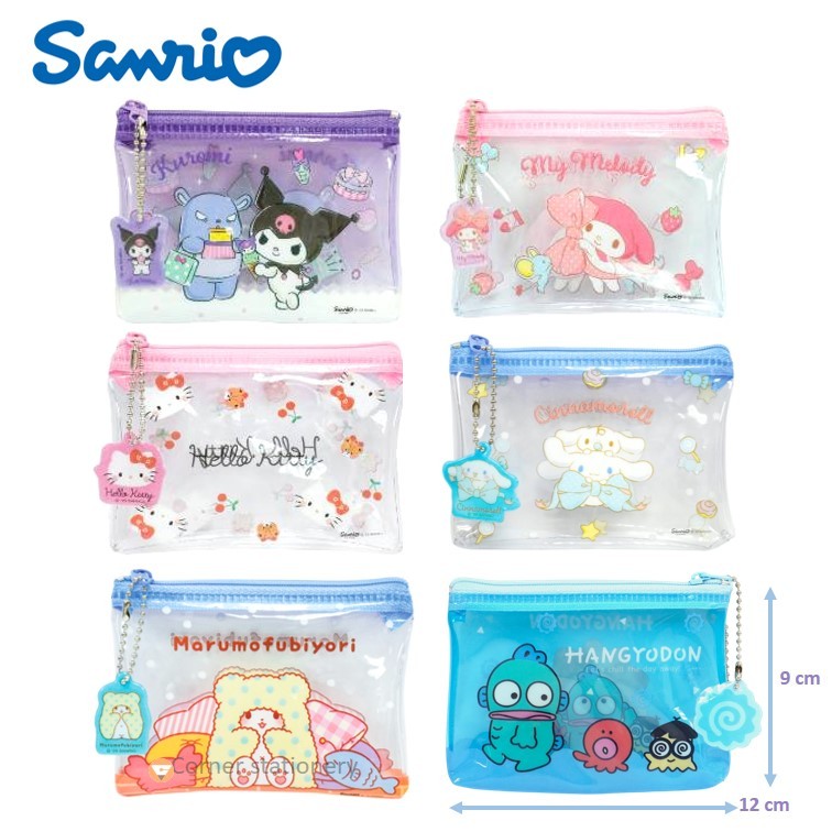 กระเป๋าใบเล็ก ลาย Sanrio ลิขสิทธิ์แท้ รุ่น 008 ขนาด 9x12 ซม.เนื้อพลาสติก PVC ใสอย่างดี ใส่เหรียญ