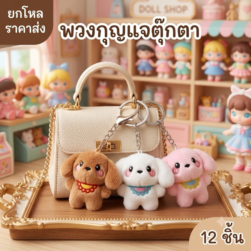 🌷ยกโหล🌷พวงกุญแจตุ๊กตา คละสี คละลาย