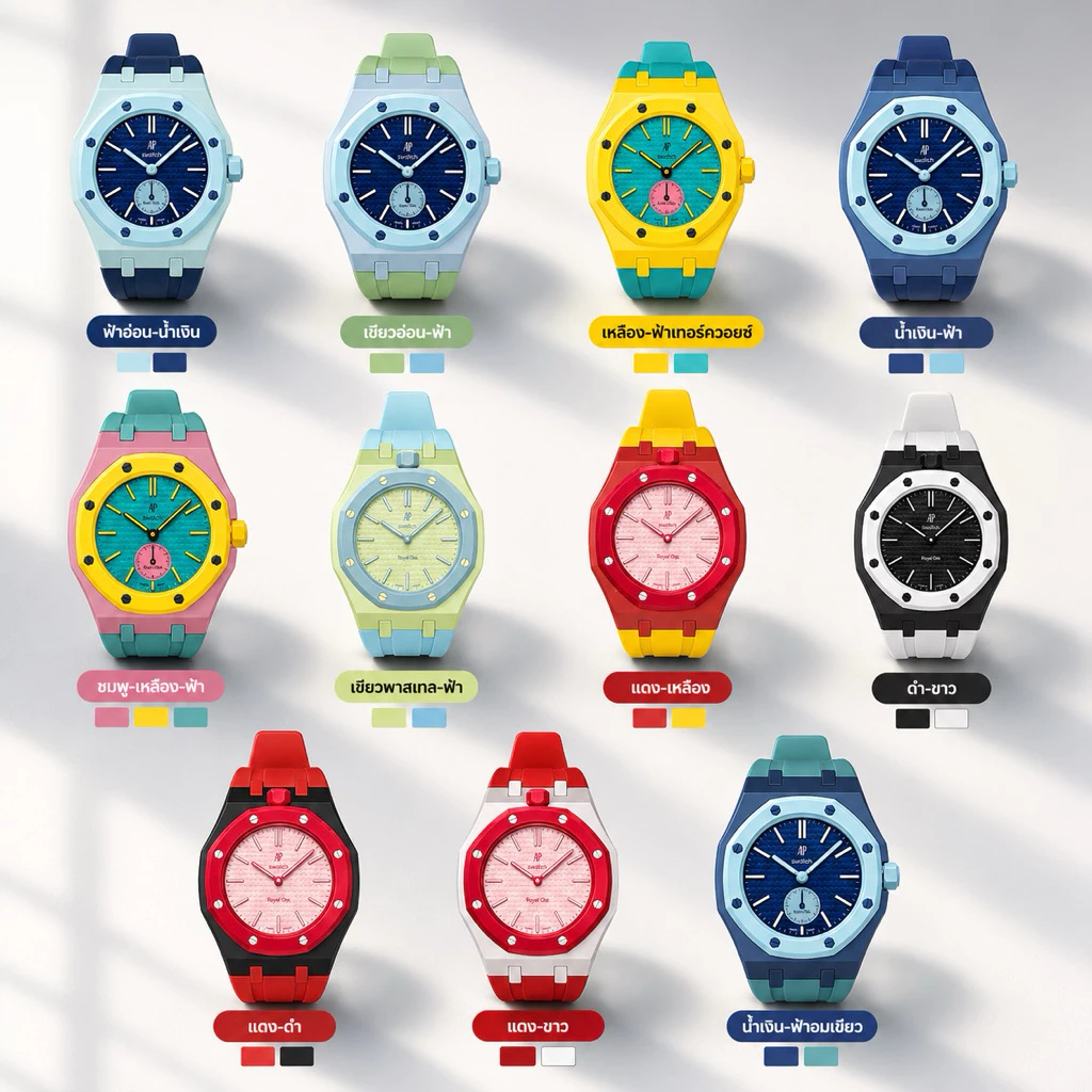 สายนาฬิกา AP X Swatch งานซิลิโคลน ( เกรดA ) สีทูโทน สีเรียบ for AP Royal Pop ส่งจากไทย ( เฉพาะสาย )