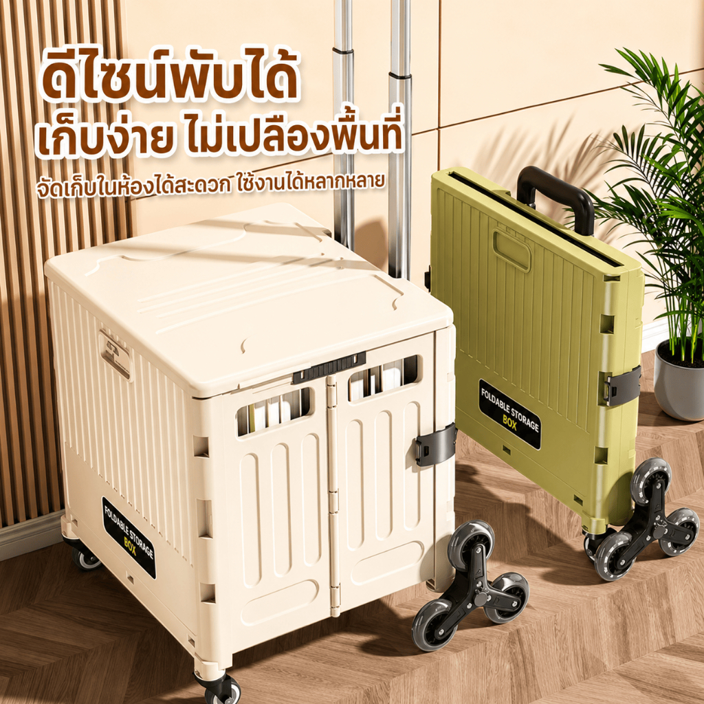 TD รถเข็นพับได้ 50L-200L รับน้ำหนัก 150kg ล้อปีนบันได 8ล้อ ขึ้นบันไดได้ แข็งแรง ล็อคได้