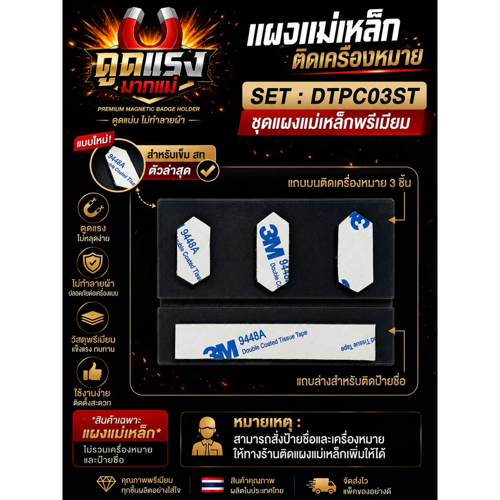 แผงแม่เหล็กติดเครื่องหมายพรีเมียม ติดแน่นไม่หลุด คุณภาพดีถนอมเนื้อผ้า*พรีเมียม*