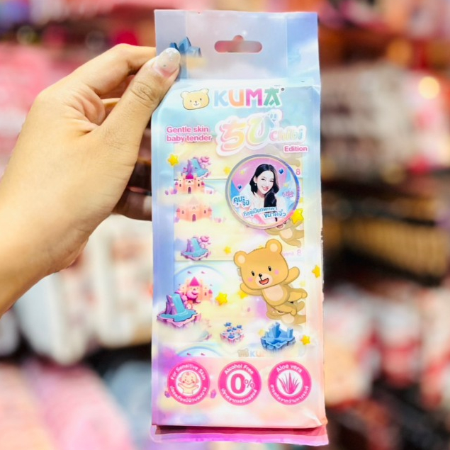 (1แพ็ค4ห่อ ห่อละ8แผ่น) ทิชชู่เปียกเด็ก คูมะ ชิบิ ผ้าเช็ดทำความสะอาดผิว KUMA Chibi Edition