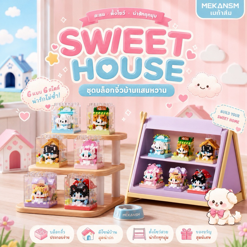 พร้อมส่งในไทย ตัวต่อนาโน Size M Mekansm - Puppy dog house & Kitten cat house